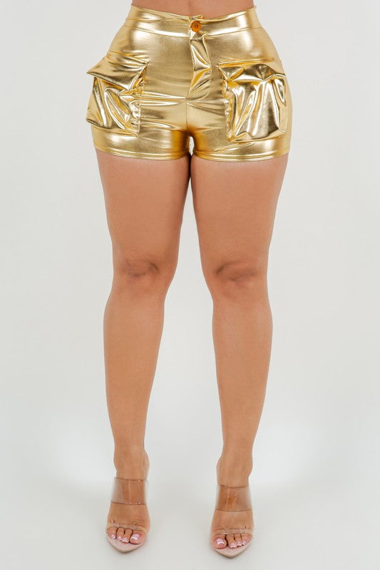 Women Cargo Metallic Shorts