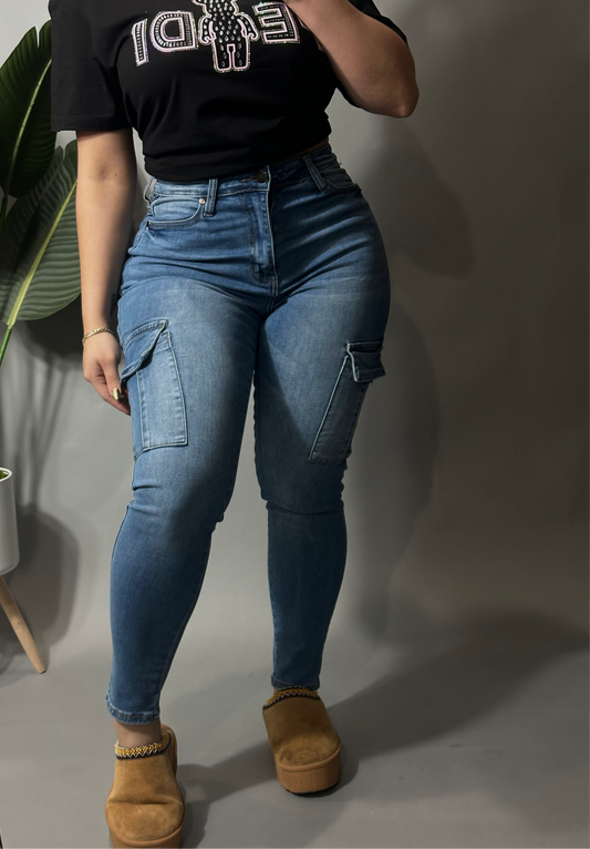 High Wasted Skinny Cargo Jean