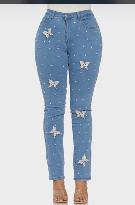 Butterfly sparkle denim jeans