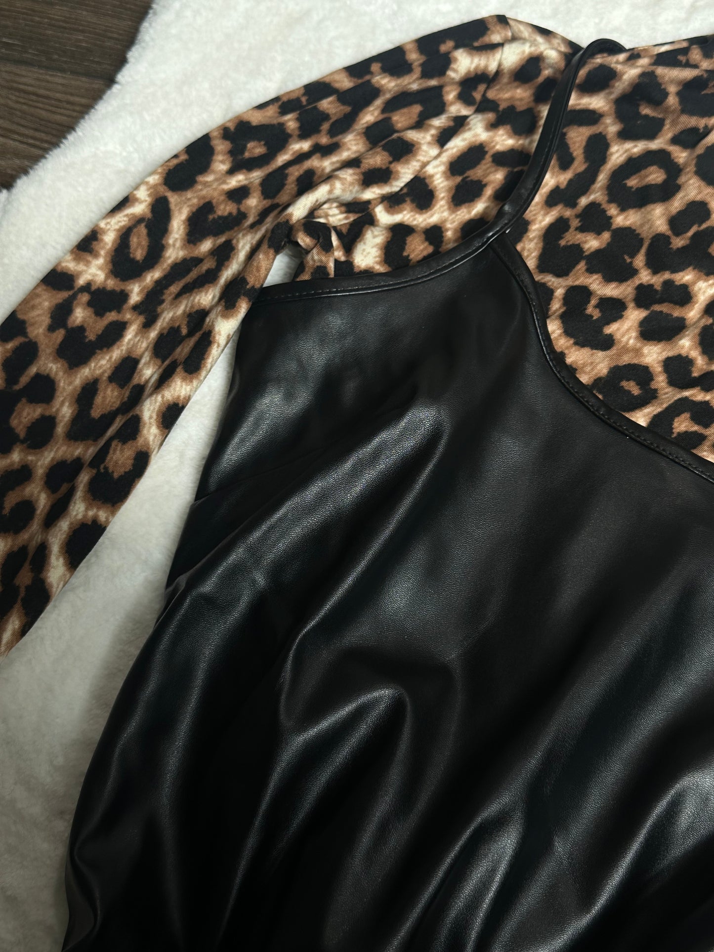 Leopard Top And Leather Dress Set