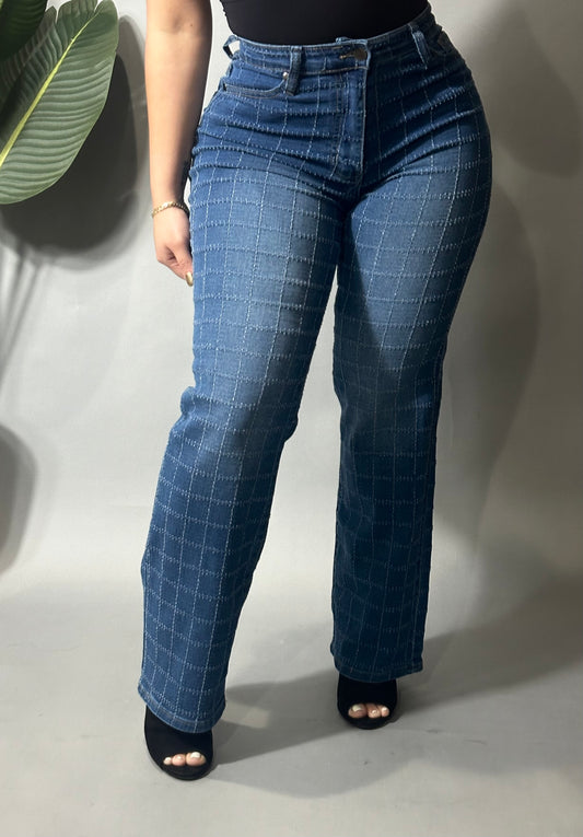 Women square pattern jeans