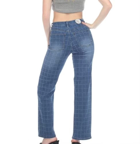 Women square pattern jeans