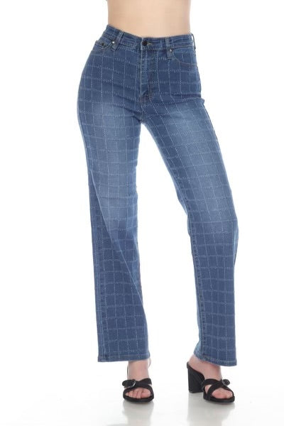 Women square pattern jeans